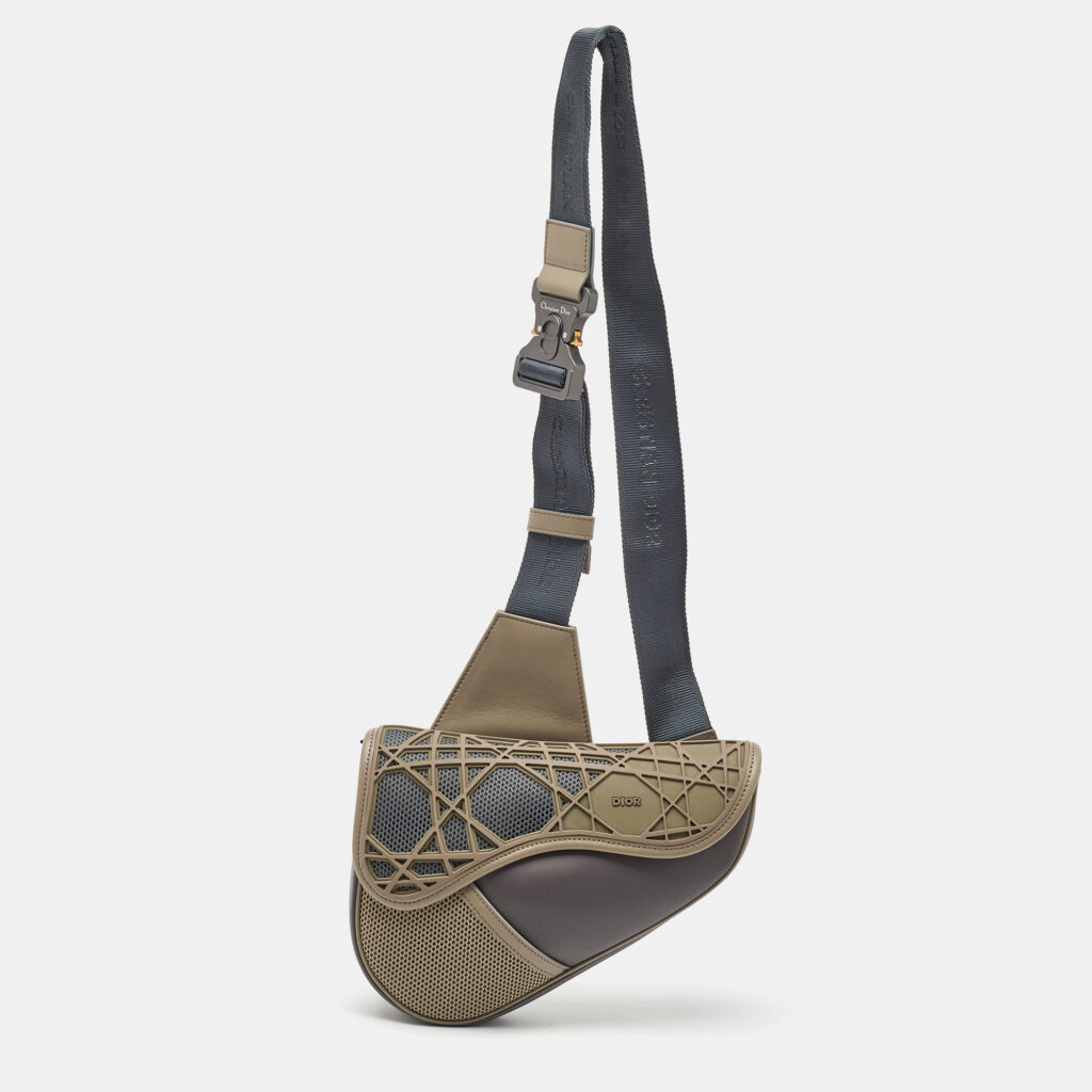 Dior Dark Grey Mesh, Nylon and Cannage Rubber Saddle Crossbody Bag Dior Dark Grey Mesh, Nylon and Cannage Rubber Saddle Crossbody Bag