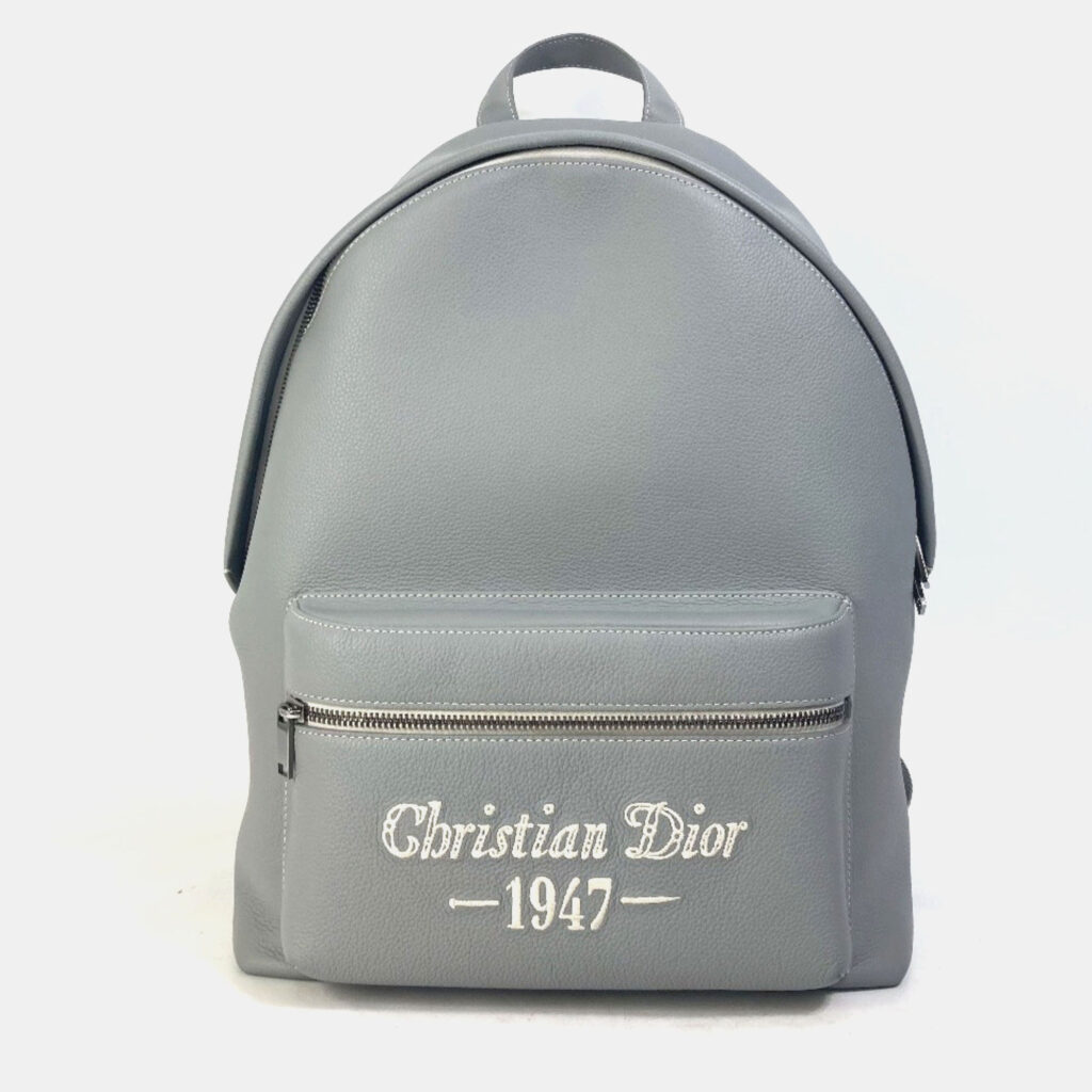 Christian Dior Dior Rider 1947 Logo Backpack Gray Calfskin Christian Dior Dior Rider 1947 Logo Backpack Gray Calfskin