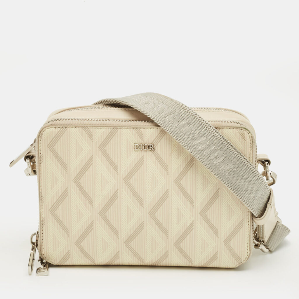 Dior Beige Diamond Print Coated Canvas and Leather Double Zip Camera Bag Dior Beige Diamond Print Coated Canvas and Leather Double Zip Camera Bag