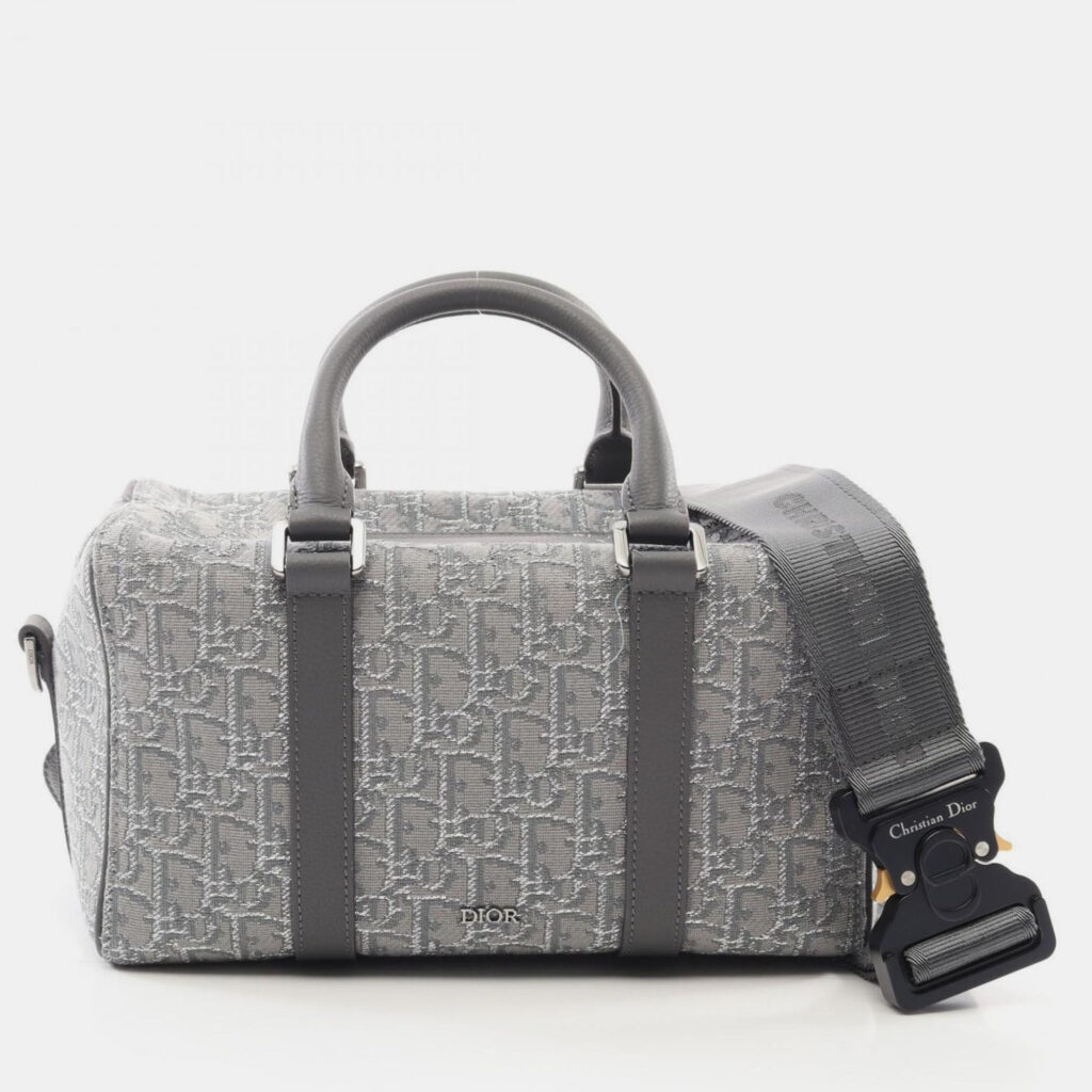 Christian Dior Dior Lingot26 Lango Oblique Gray/Silver Canvas Leather Handbag Christian Dior Dior Lingot26 Lango Oblique Gray/Silver Canvas Leather Handbag