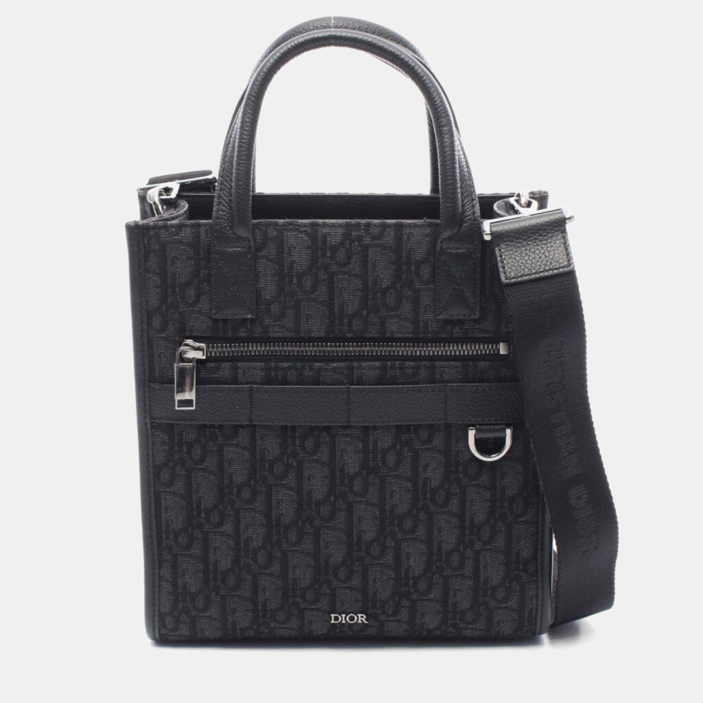 Christian Dior Dior Safari North-South Oblique Handbag Canvas And Leather Black Christian Dior Dior Safari North-South Oblique Handbag Canvas And Leather Black