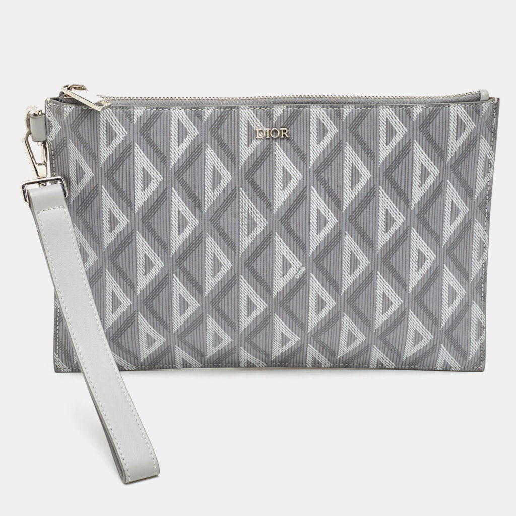 Dior Light Grey CD Diamond Coated Canvas A5 Pouch