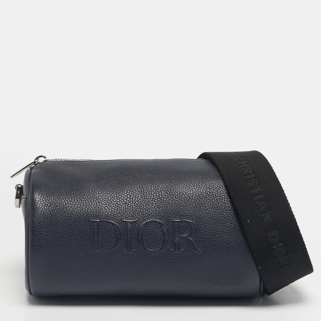 Dior Navy Blue/Black Leather Roller Messenger Bag
