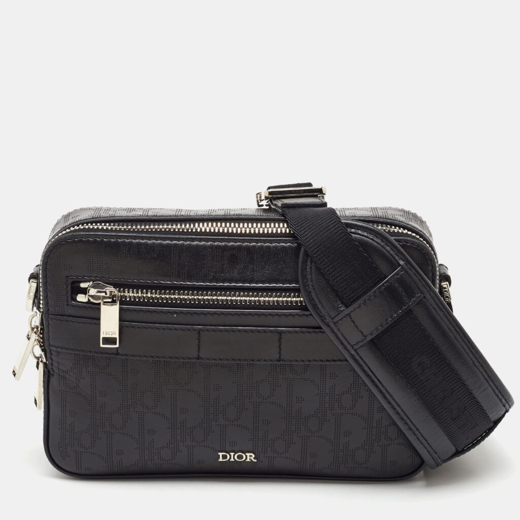 Dior Black Perforated Oblique Leather Galaxy Safari Messenger Bag Dior Black Perforated Oblique Leather Galaxy Safari Messenger Bag