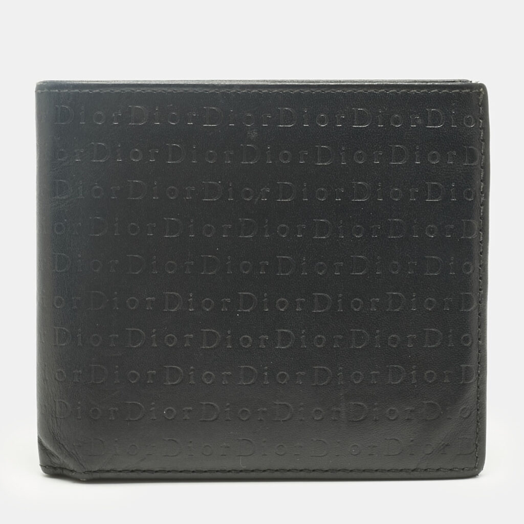 Dior Black Logo Embossed Leather Bifold Wallet