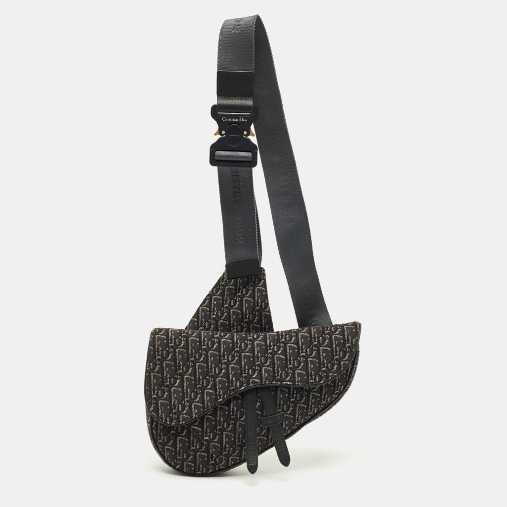 Dior Black Oblique Canvas and Leather Saddle Bag