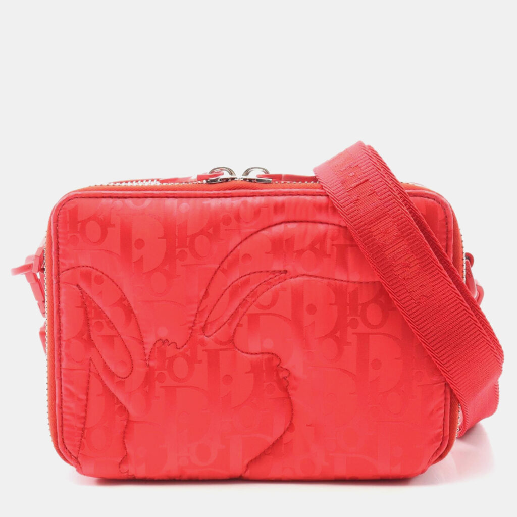 Christian Dior Dior Christian X Erl Mirage Shoulder Bag Nylon And Leather Red Christian Dior Dior Christian X Erl Mirage Shoulder Bag Nylon And Leather Red