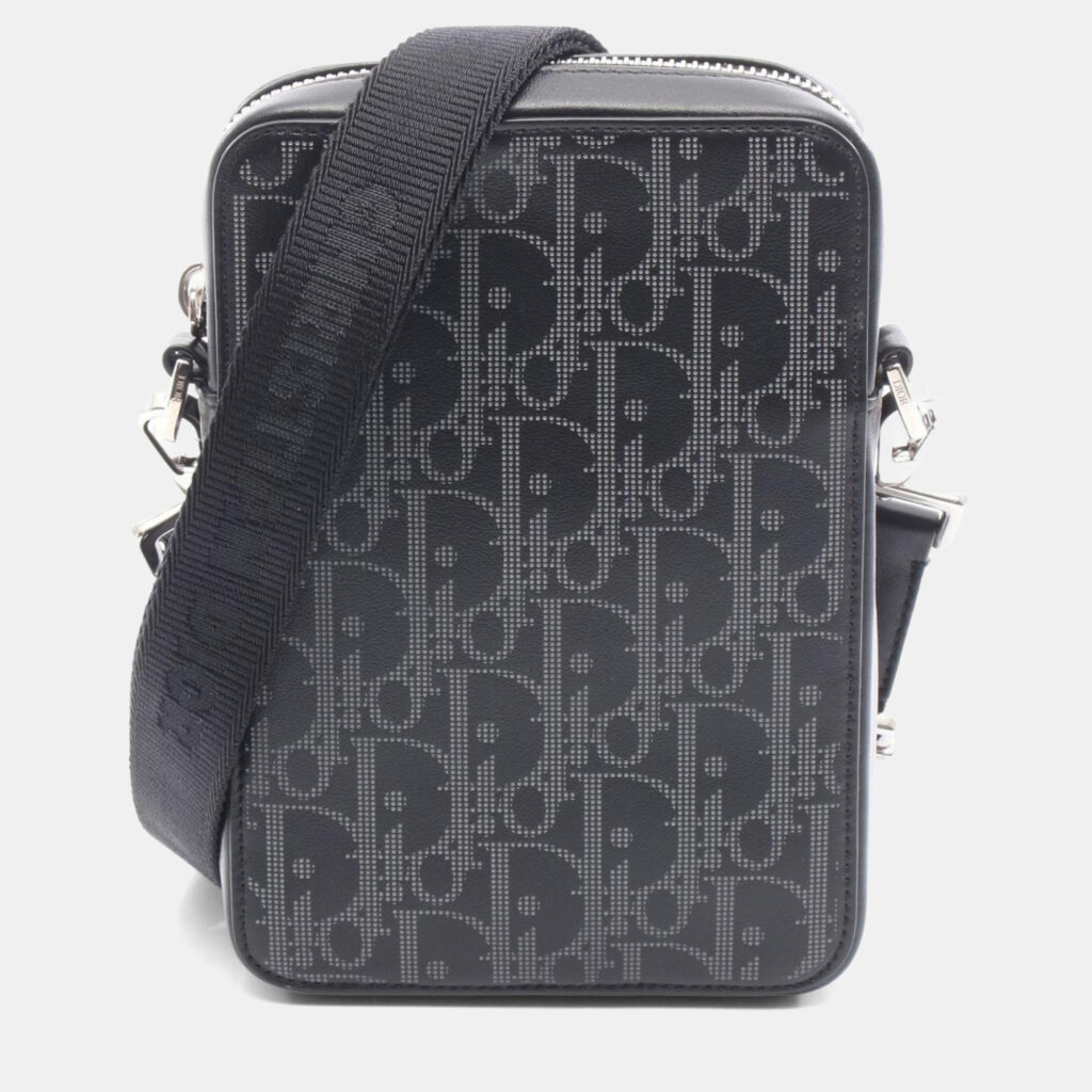 luxury-men-dior-used-bags-p1248688-007.jpg Christian Dior Dior World Tour Messenger Pouch Oblique Shoulder Bag Leather Black/Gray