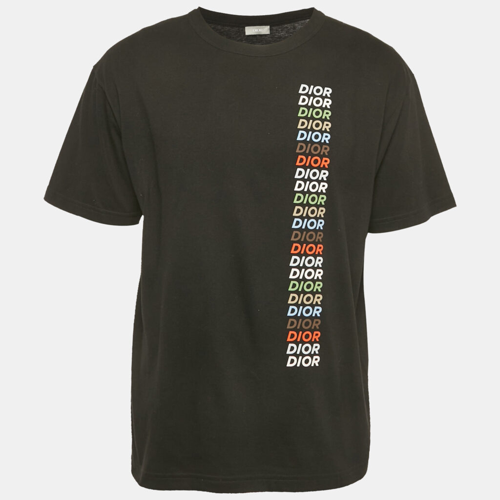 Dior Black Printed Logo Cotton Knit Crew Neck T-Shirt M Dior Black Printed Logo Cotton Knit Crew Neck T-Shirt M