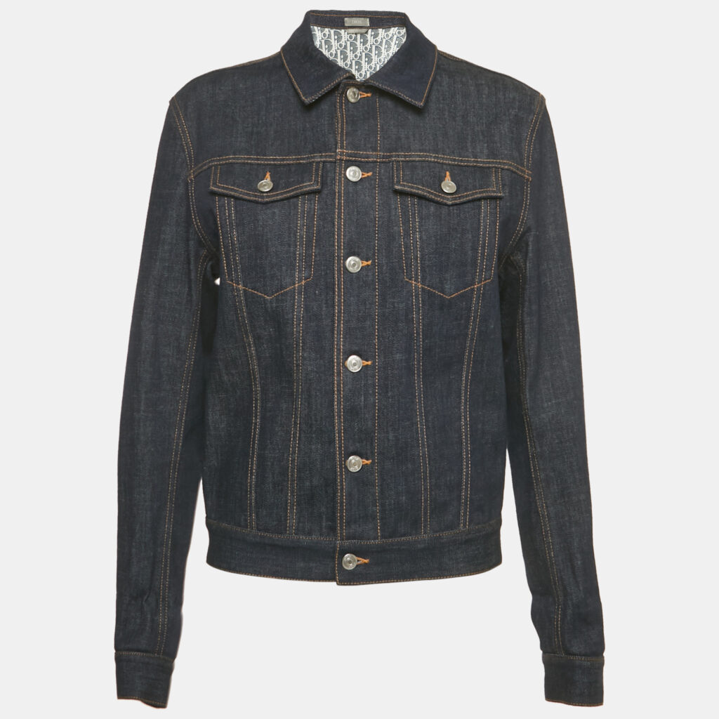 Dior Dark Blue Raw Cotton Oblique Denim Jacket S