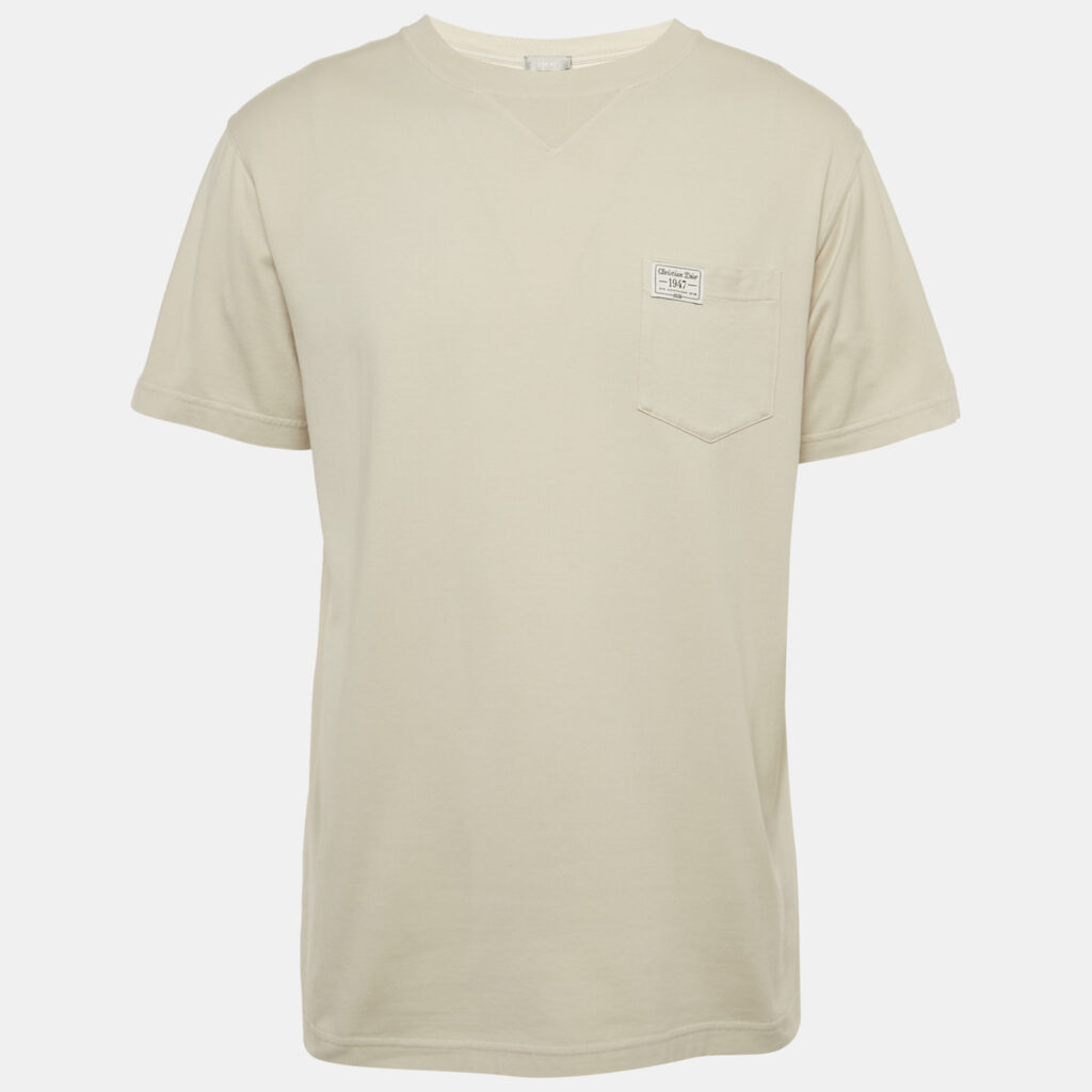 Dior Homme Beige 1947 Logo Embroidered Cotton T-Shirt S