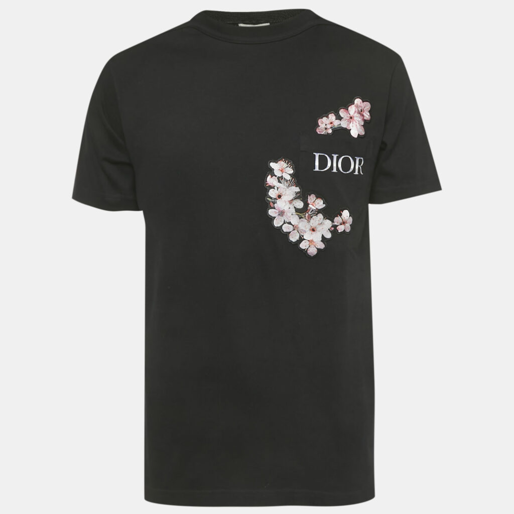 Dior X Hajime Sorayama Black Logo Embroidered Cotton Flower Patch T-Shirt XS Dior X Hajime Sorayama Black Logo Embroidered Cotton Flower Patch T-Shirt XS