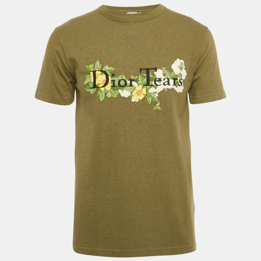 Dior Homme X Denim Tears Olive Green Floral Logo Embroidered Cotton T-Shirt XXS Dior Homme X Denim Tears Olive Green Floral Logo Embroidered Cotton T-Shirt XXS