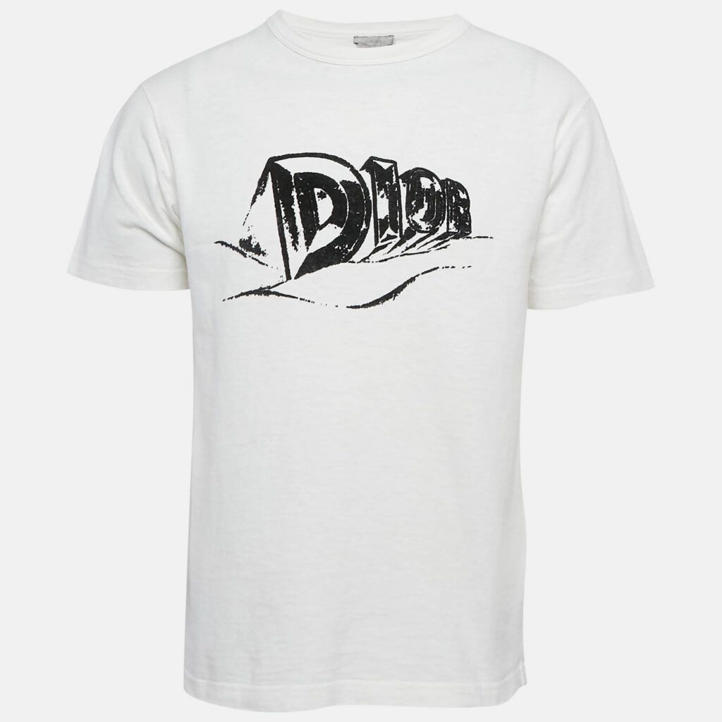 Dior White Print Cotton Crew Neck T-Shirt M