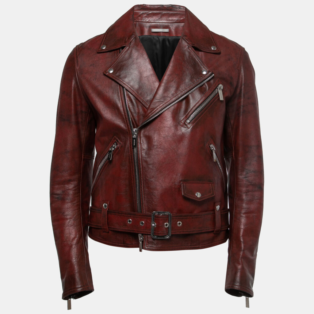 Dior Red Distressed Leather Moto Jacket M Dior Red Distressed Leather Moto Jacket M