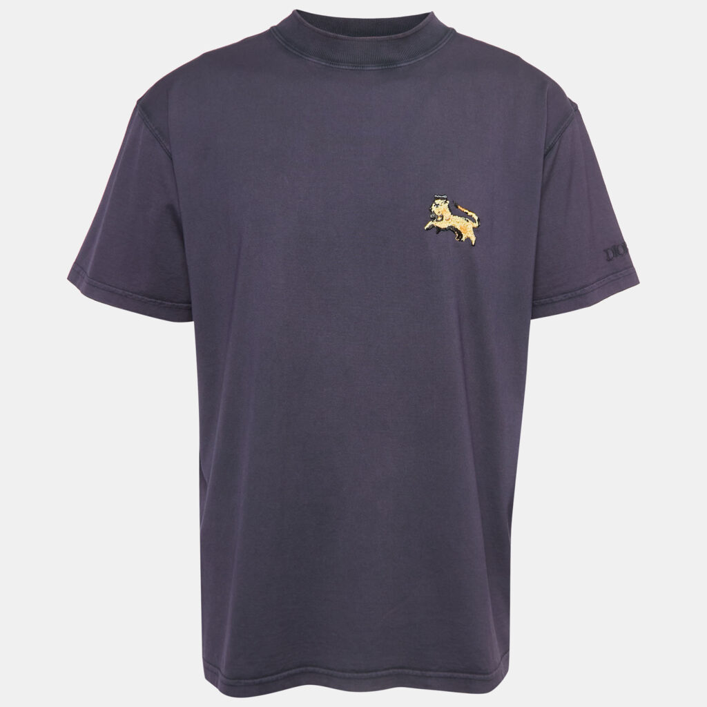 Dior Purple Cotton Embroidered Crewneck T-Shirt L