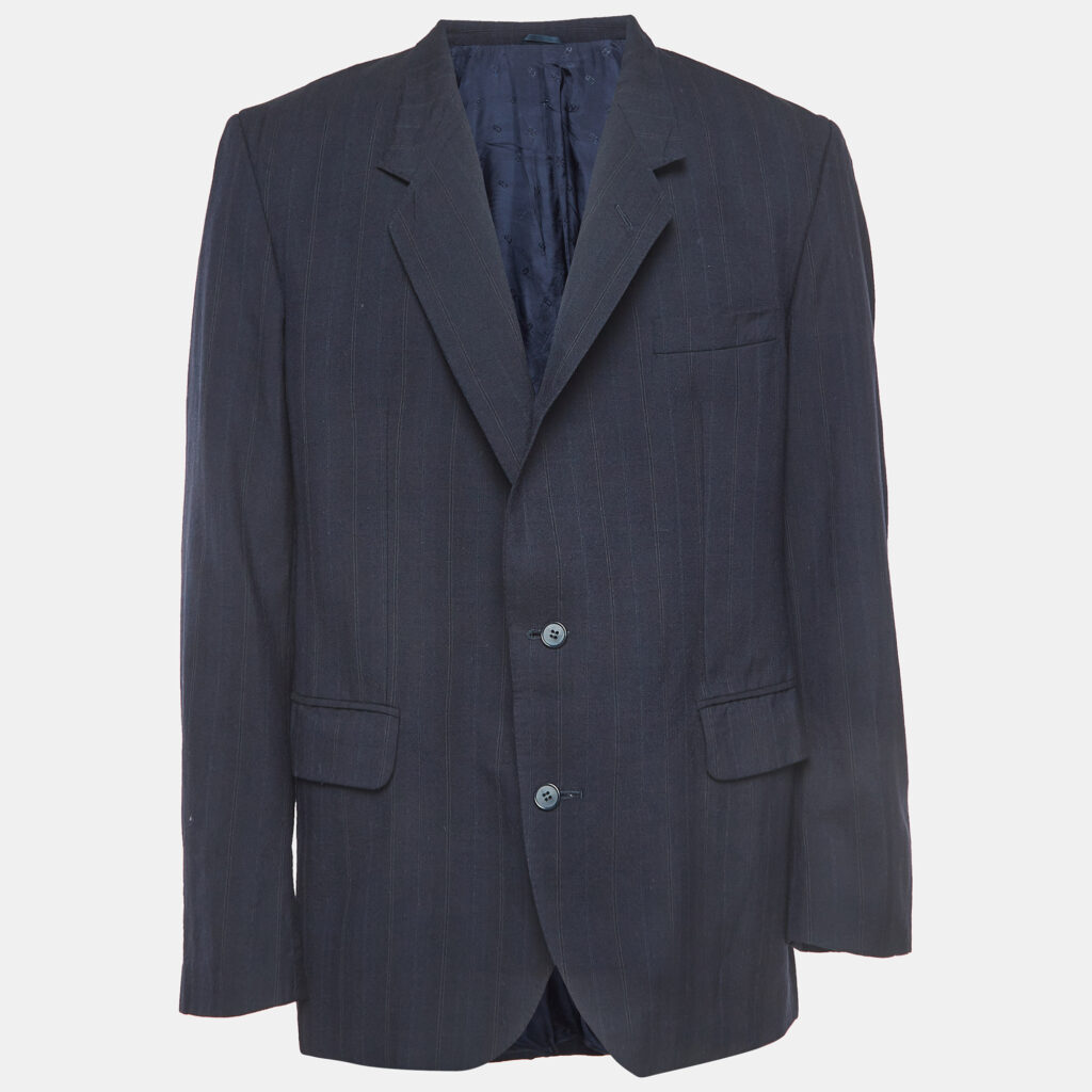 Dior Vintage Navy Blue Pinstripes Wool Single Breasted Blazer XL Dior Vintage Navy Blue Pinstripes Wool Single Breasted Blazer XL