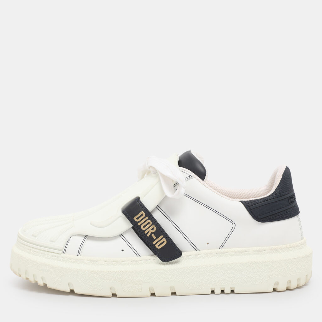Dior White/Navy Blue Leather and Rubber Dior ID Lace Up Sneakers Size 40 Dior White/Navy Blue Leather and Rubber Dior ID Lace Up Sneakers Size 40