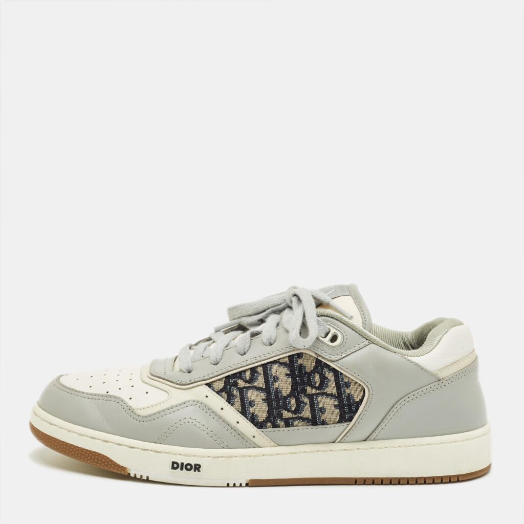 Dior B27 Size 44 Grey/White Leather and Oblique Fabric B27 Low Top Sneakers