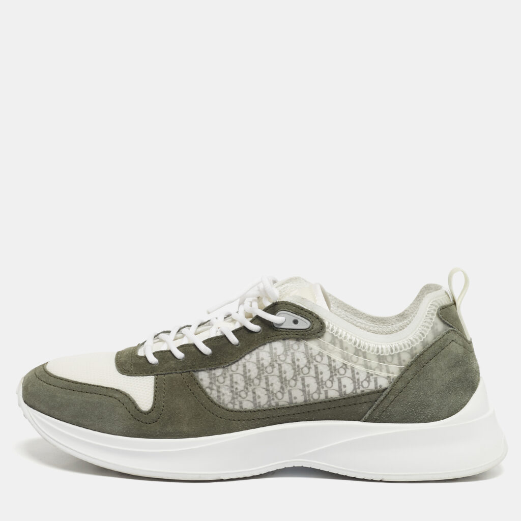 luxury-men-dior-used-shoes-p1247348-001.jpg Dior B25 Size 46 Green/White Mesh, PVC and Suede Low Top Sneakers