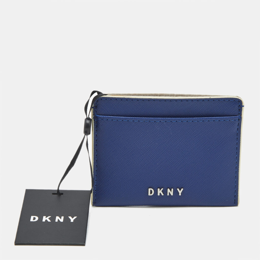 DKNY Blue Leather Logo Card Holder DKNY Blue Leather Logo Card Holder