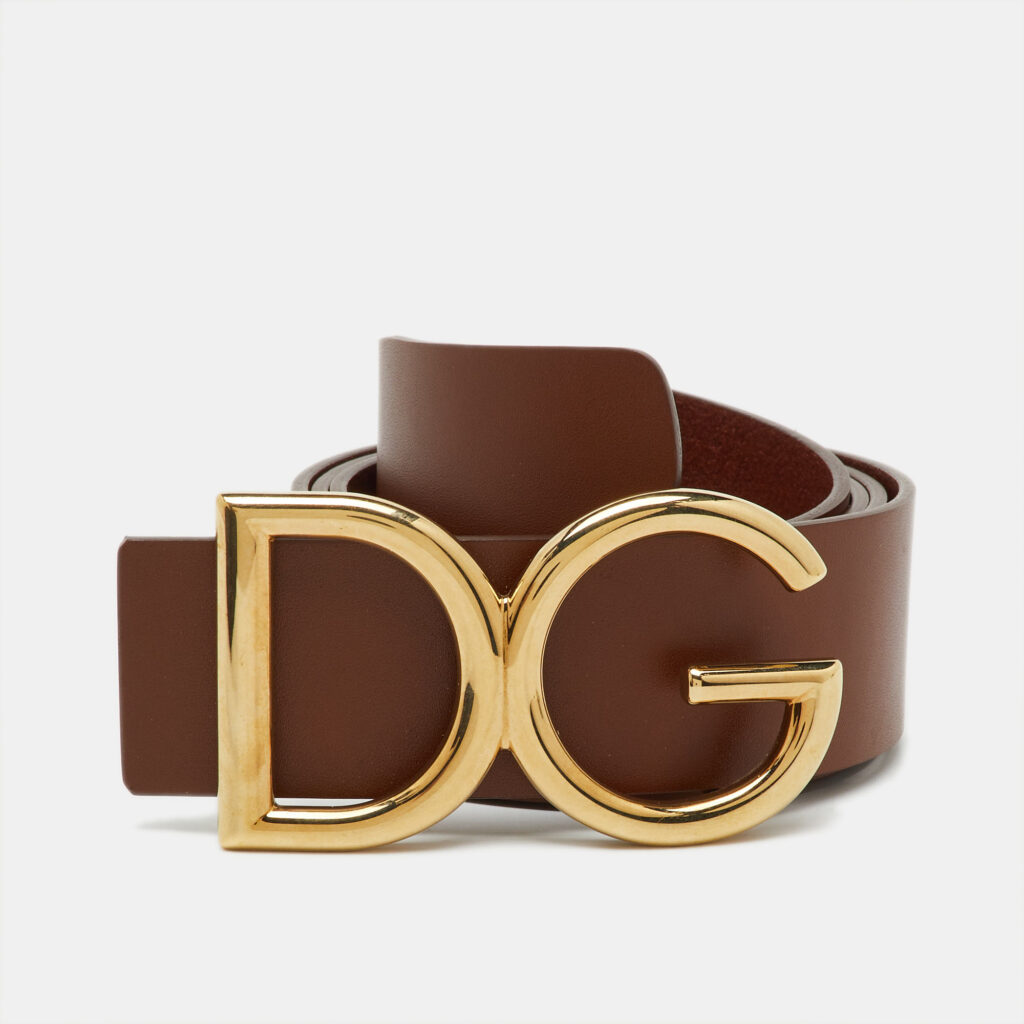 Dolce & Gabbana Brown Leather DG Logo Buckle Belt 100CM Dolce & Gabbana Brown Leather DG Logo Buckle Belt 100CM