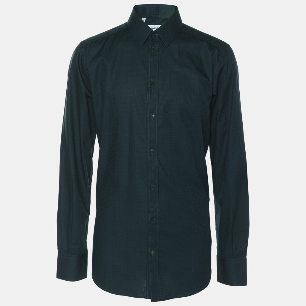 Dolce & Gabbana Green Textured Cotton Button Fornt Shirt L Dolce & Gabbana Green Textured Cotton Button Fornt Shirt L