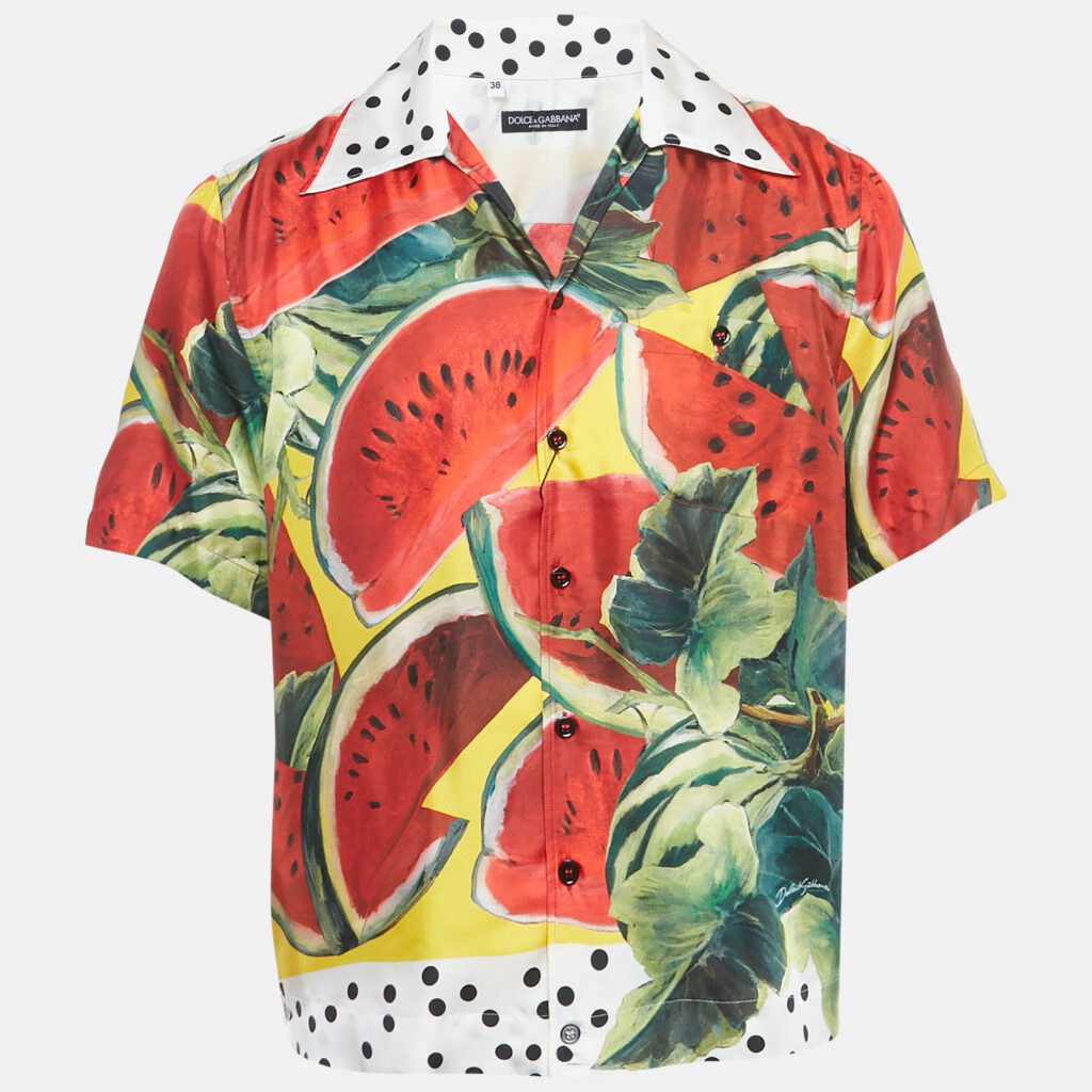 Dolce & Gabbana Multicolor Watermelon Print Silk Hawaiian Shirt S