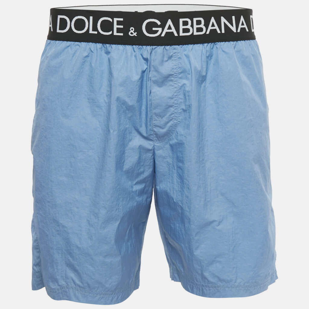 luxury-men-dolcegabbana-new-clothes-p1249573-005-1.jpg Dolce & Gabbana Blue Logo Waistband Detail Nylon Swim Shorts L