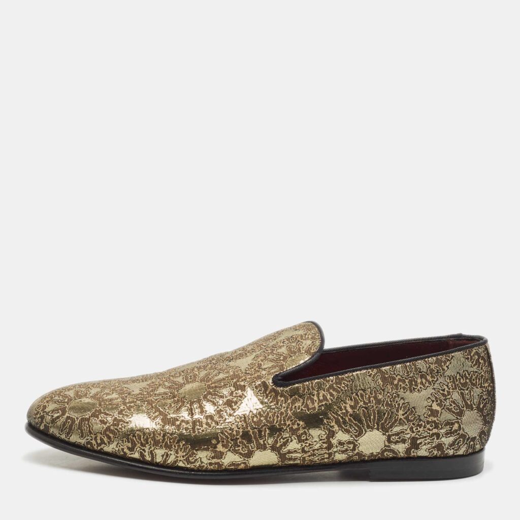Dolce & Gabbana Gold Jacquard Slip On Loafers Size 40 Dolce & Gabbana Gold Jacquard Slip On Loafers Size 40