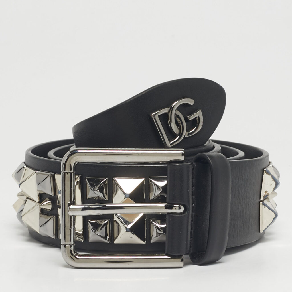Dolce & Gabbana Black Leather Studded DG Buckle Belt 105CM Dolce & Gabbana Black Leather Studded DG Buckle Belt 105CM