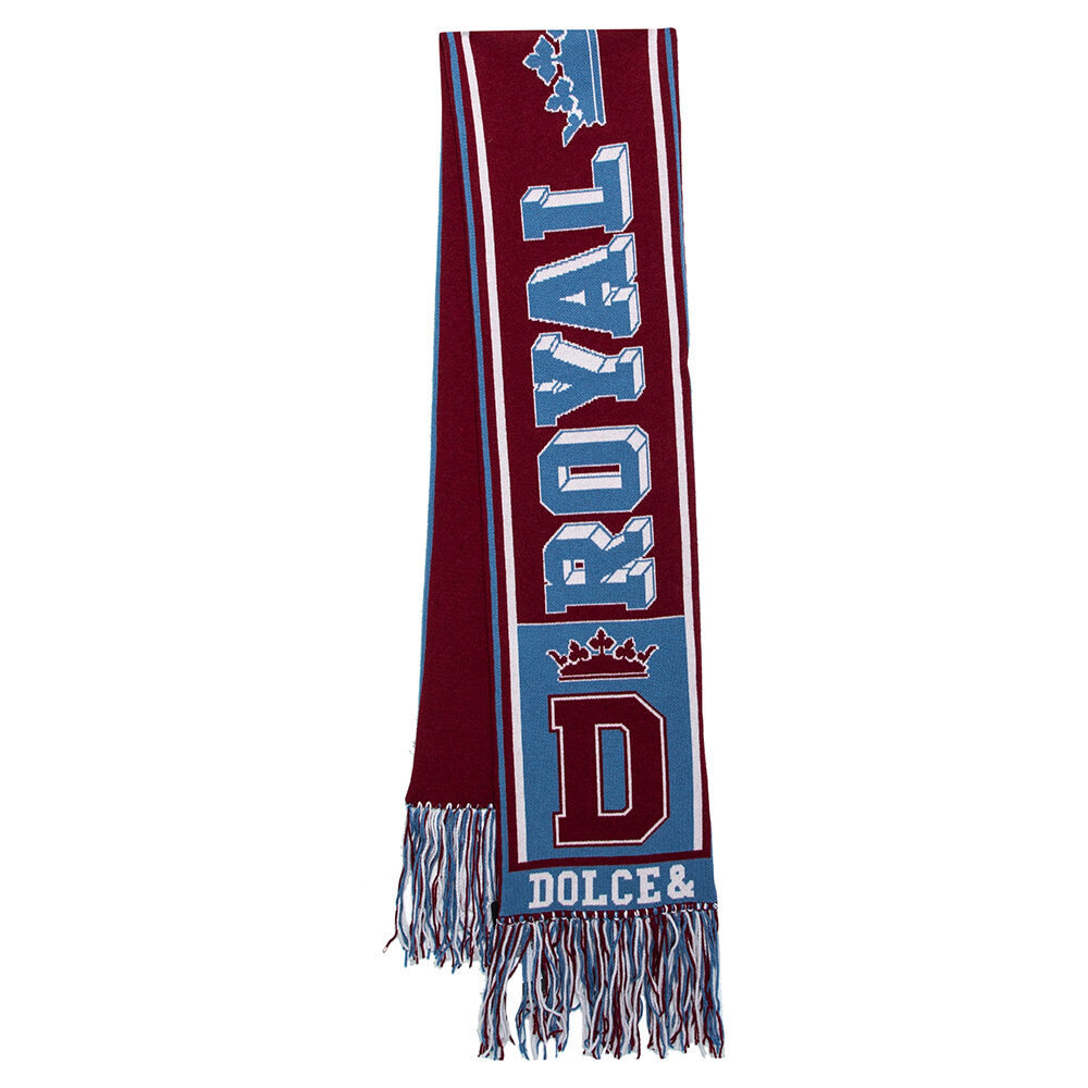 Dolce & Gabbana Bicolor Royal Love Fringed Intarsia Knit Scarf Dolce & Gabbana Bicolor Royal Love Fringed Intarsia Knit Scarf