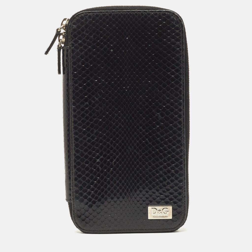 Dolce & Gabbana Black Watersnake Leather Zip Around Organizer Dolce & Gabbana Black Watersnake Leather Zip Around Organizer