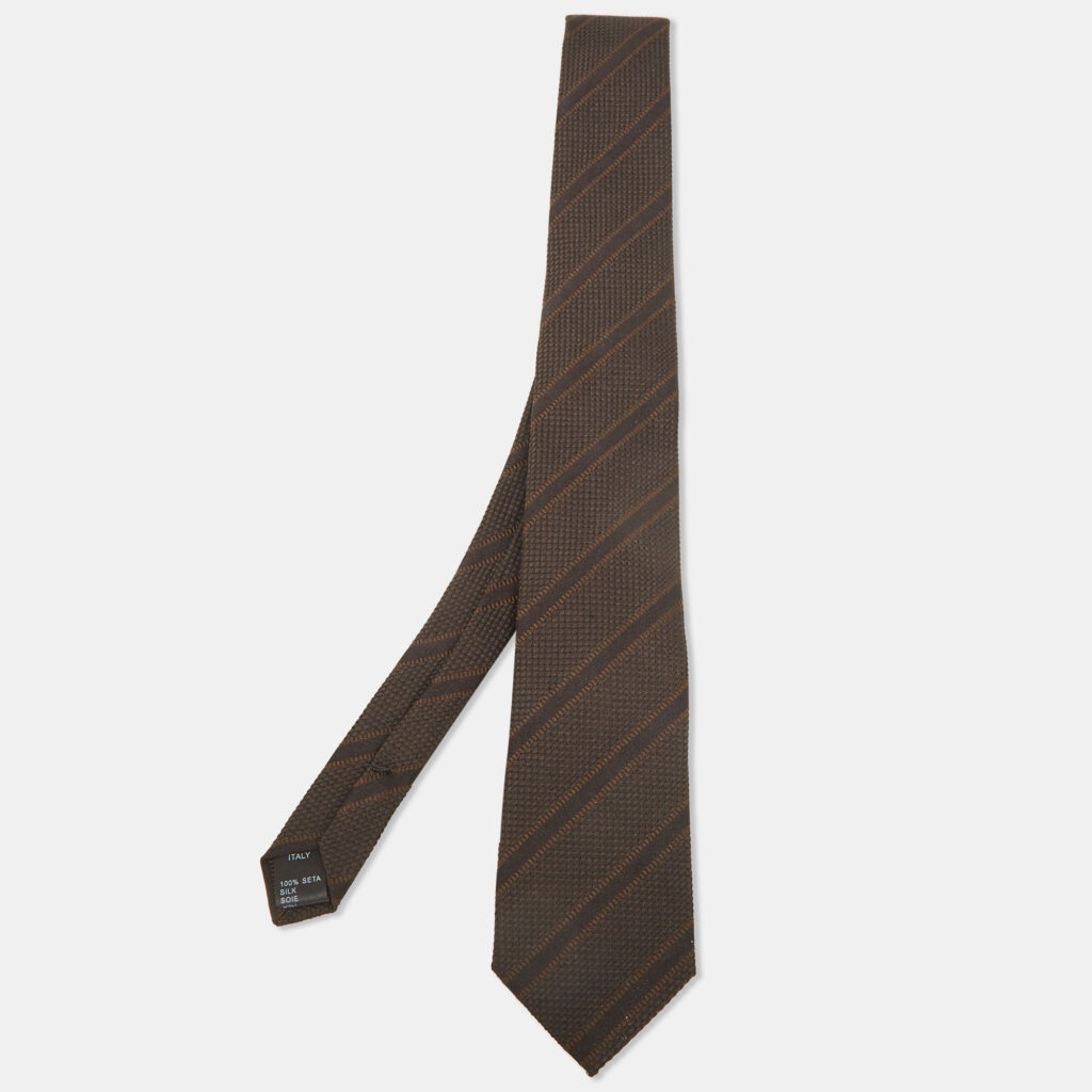 Dolce & Gabbana Brown Striped Silk Skinny Tie