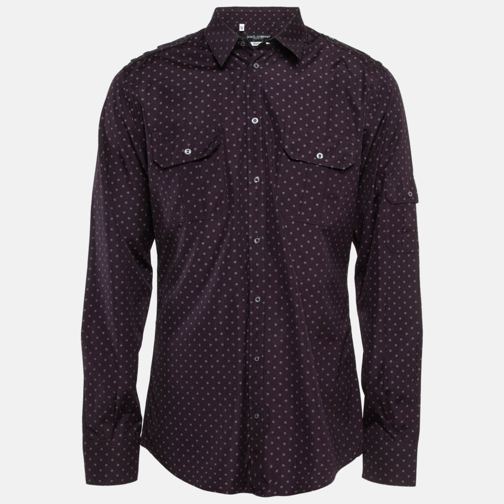 Dolce & Gabbana Gold Dark Purple Dotted Cotton Buttoned Up Shirt XXS Dolce & Gabbana Gold Dark Purple Dotted Cotton Buttoned Up Shirt XXS