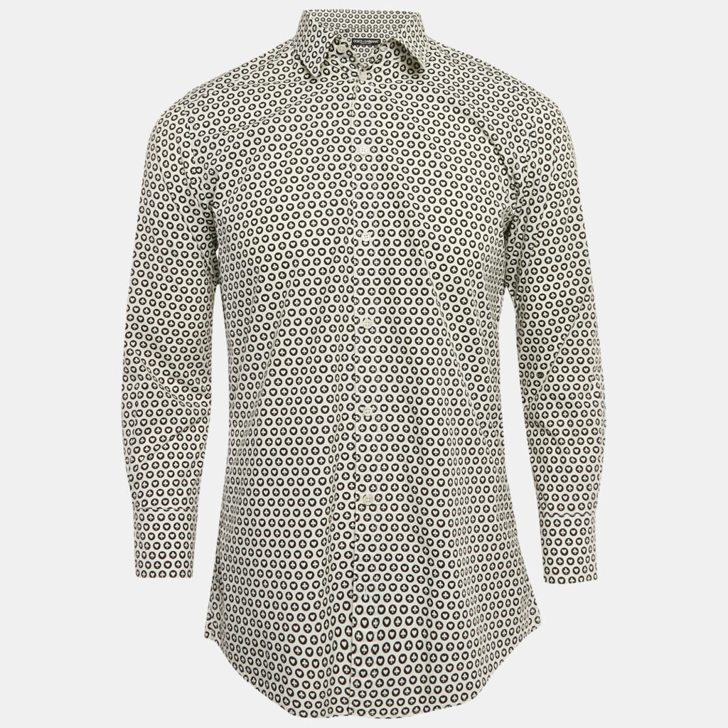 Dolce & Gabbana White Printed Cotton Long Sleeve Shirt M
