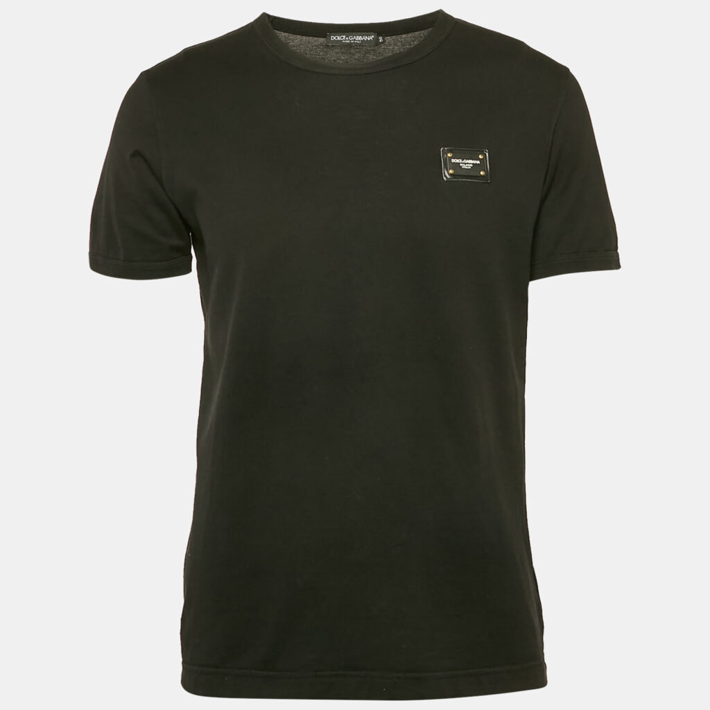 Dolce & Gabbana Black Logo Plaque Jersey Crewneck T-Shirt L Dolce & Gabbana Black Logo Plaque Jersey Crewneck T-Shirt L