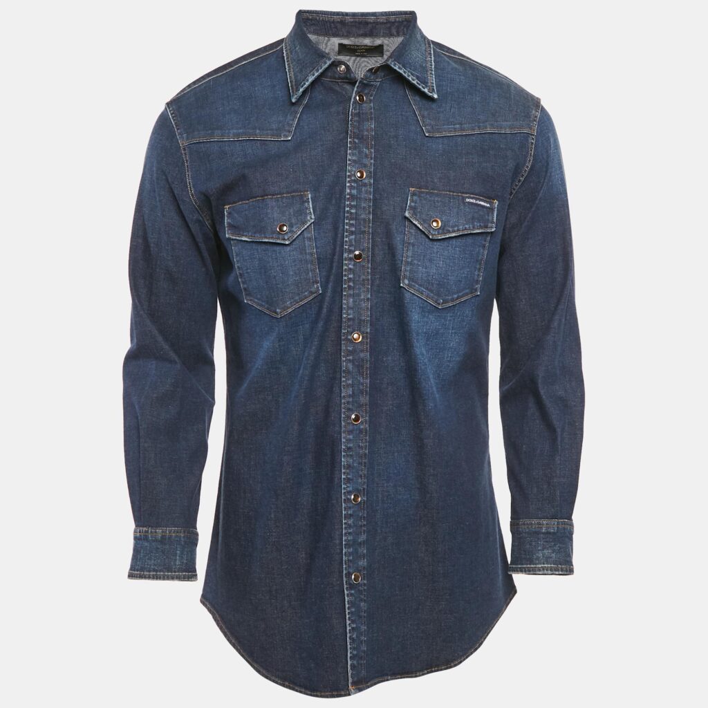 luxury-men-dolcegabbana-used-clothes-p1169994-005-2.jpg Dolce & Gabbana Navy Blue Denim Button Front Shirt XS