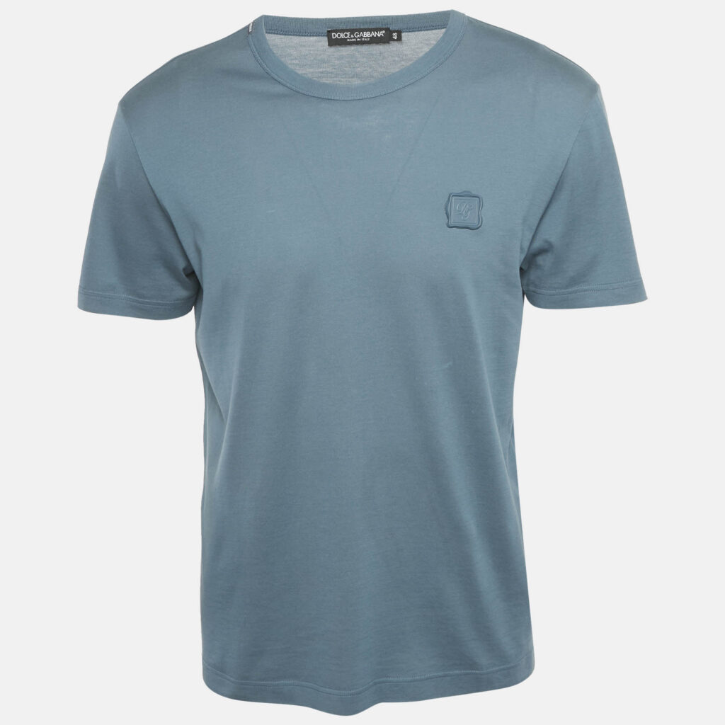 Dolce & Gabbana Blue Cotton Logo Badge Detail Crew Neck T-Shirt M Dolce & Gabbana Blue Cotton Logo Badge Detail Crew Neck T-Shirt M