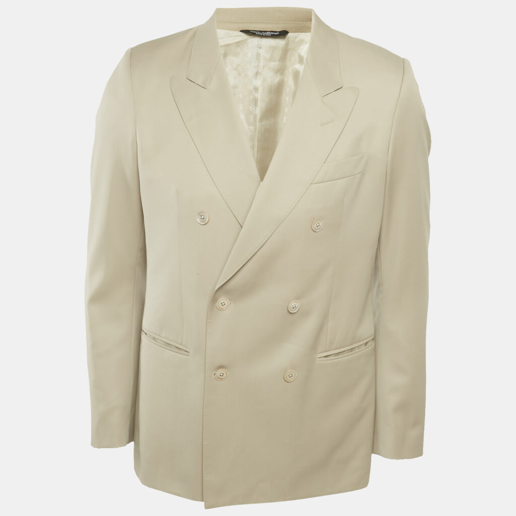 Dolce & Gabbana Beige Wool Double Breasted Blazer XL Dolce & Gabbana Beige Wool Double Breasted Blazer XL