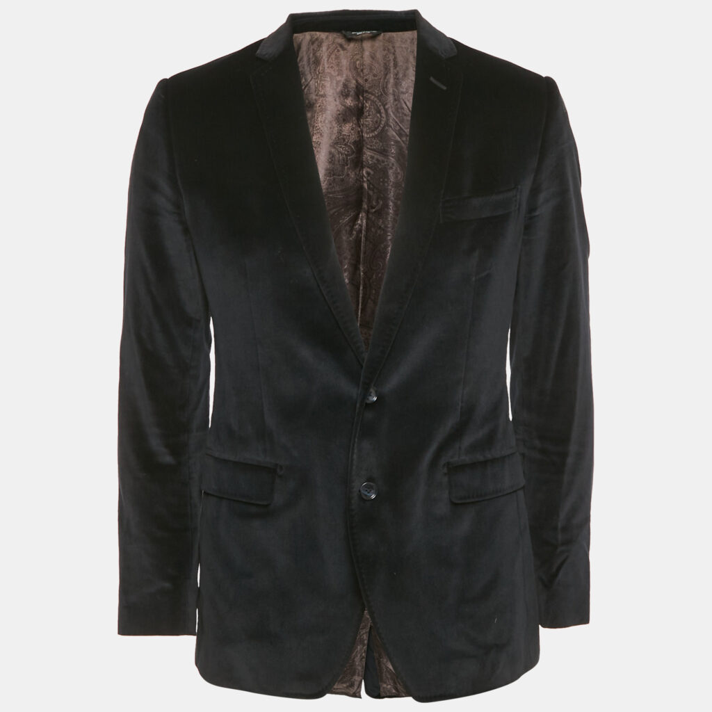 Dolce & Gabbana Navy Blue Velvet Martini Blazer M