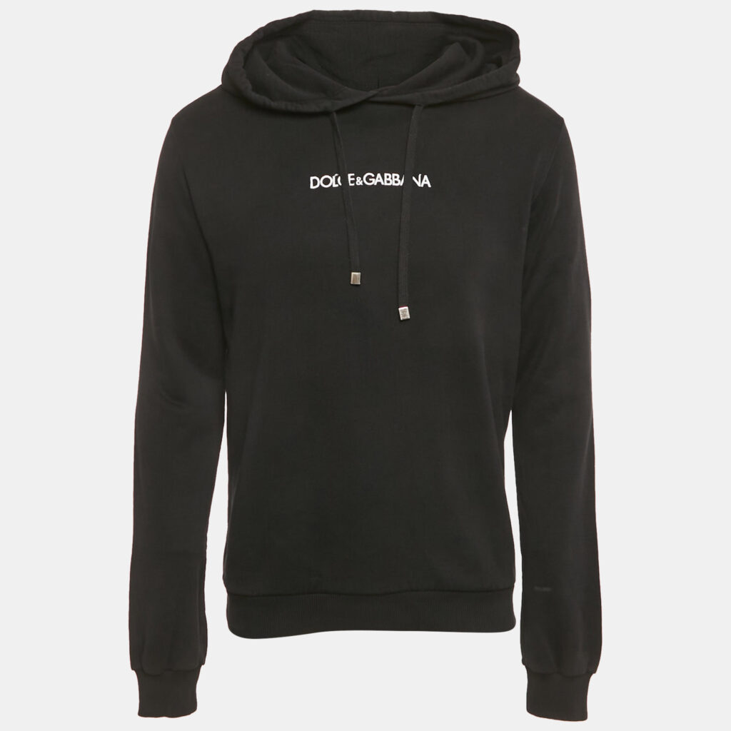 Dolce & Gabbana Black Logo Embroidery Cotton Hooded Sweatshirt M Dolce & Gabbana Black Logo Embroidery Cotton Hooded Sweatshirt M