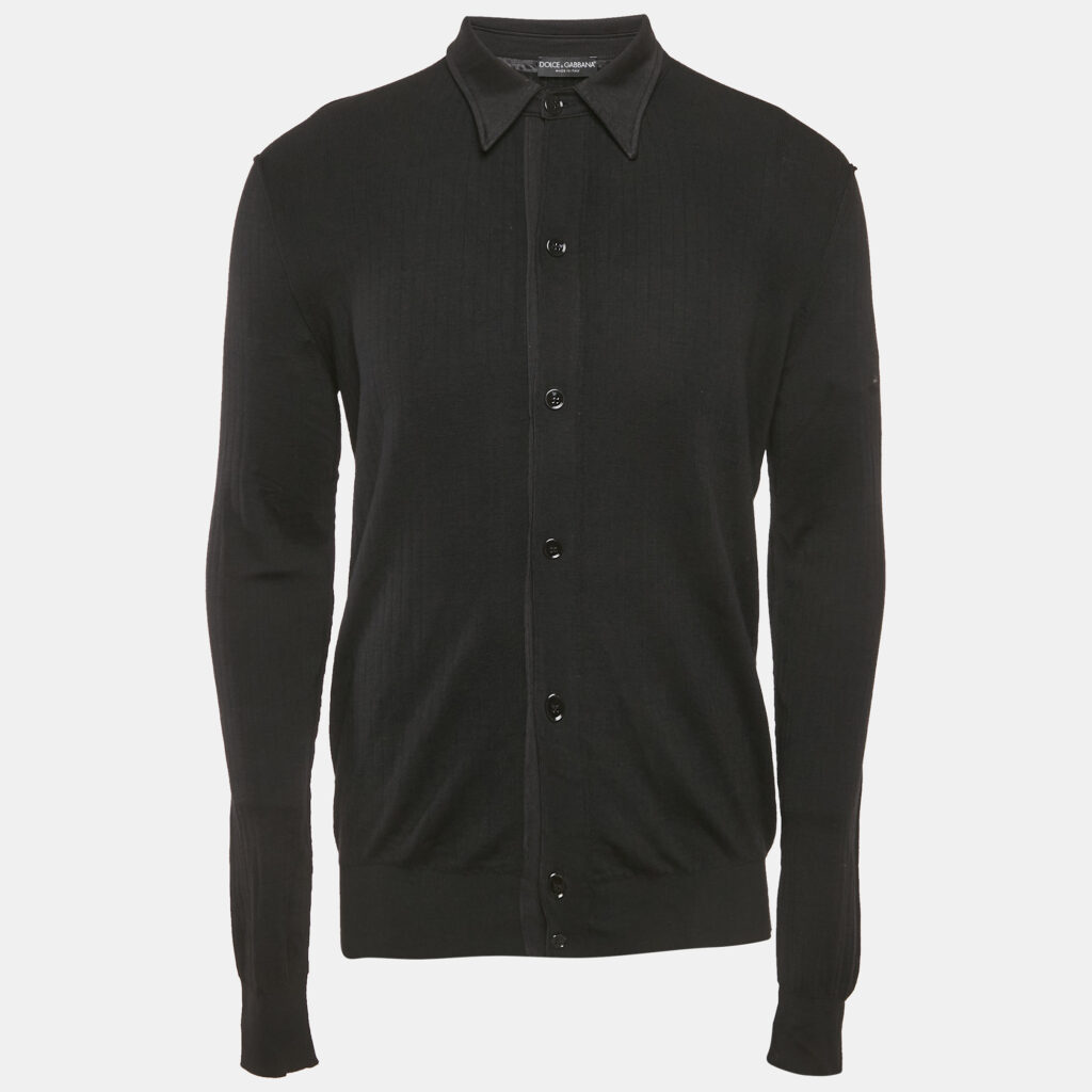 luxury-men-dolcegabbana-used-clothes-p1180185-006-1.jpg Dolce & Gabbana Black Stretch Knit Stretch Knit Long Sleeve Shirt XL