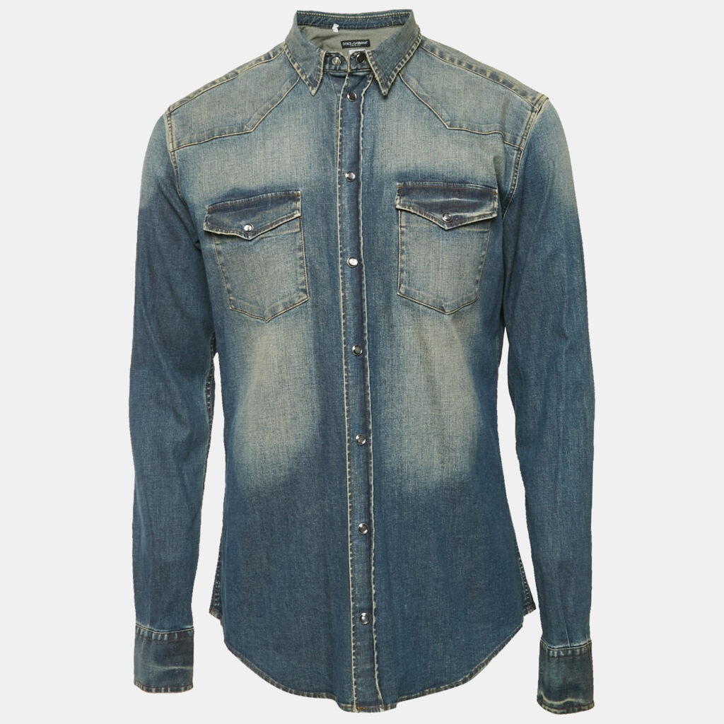 Dolce & Gabbana Blue Faded Denim Long Sleeve Shirt XL Dolce & Gabbana Blue Faded Denim Long Sleeve Shirt XL