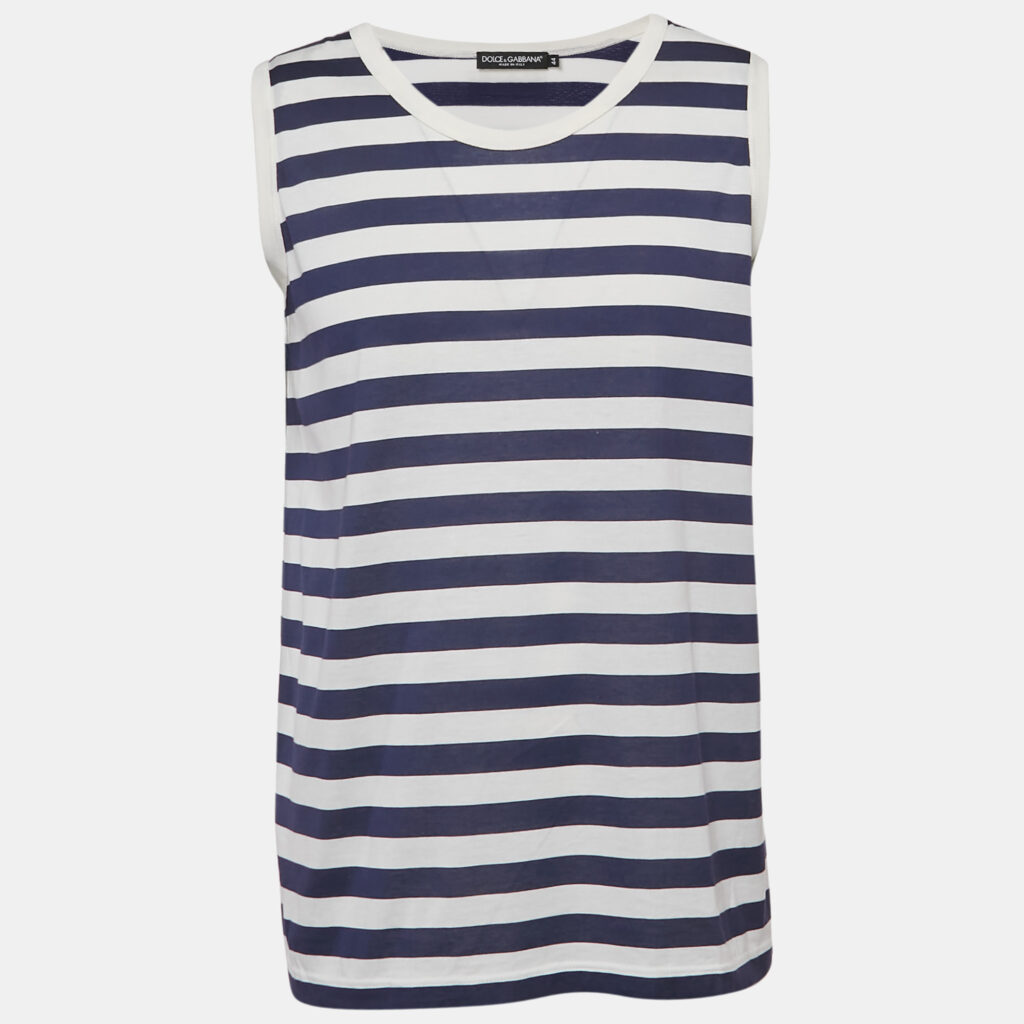 Dolce & Gabbana Blue/White Striped Jersey Sleeveless T-Shirt XS Dolce & Gabbana Blue/White Striped Jersey Sleeveless T-Shirt XS