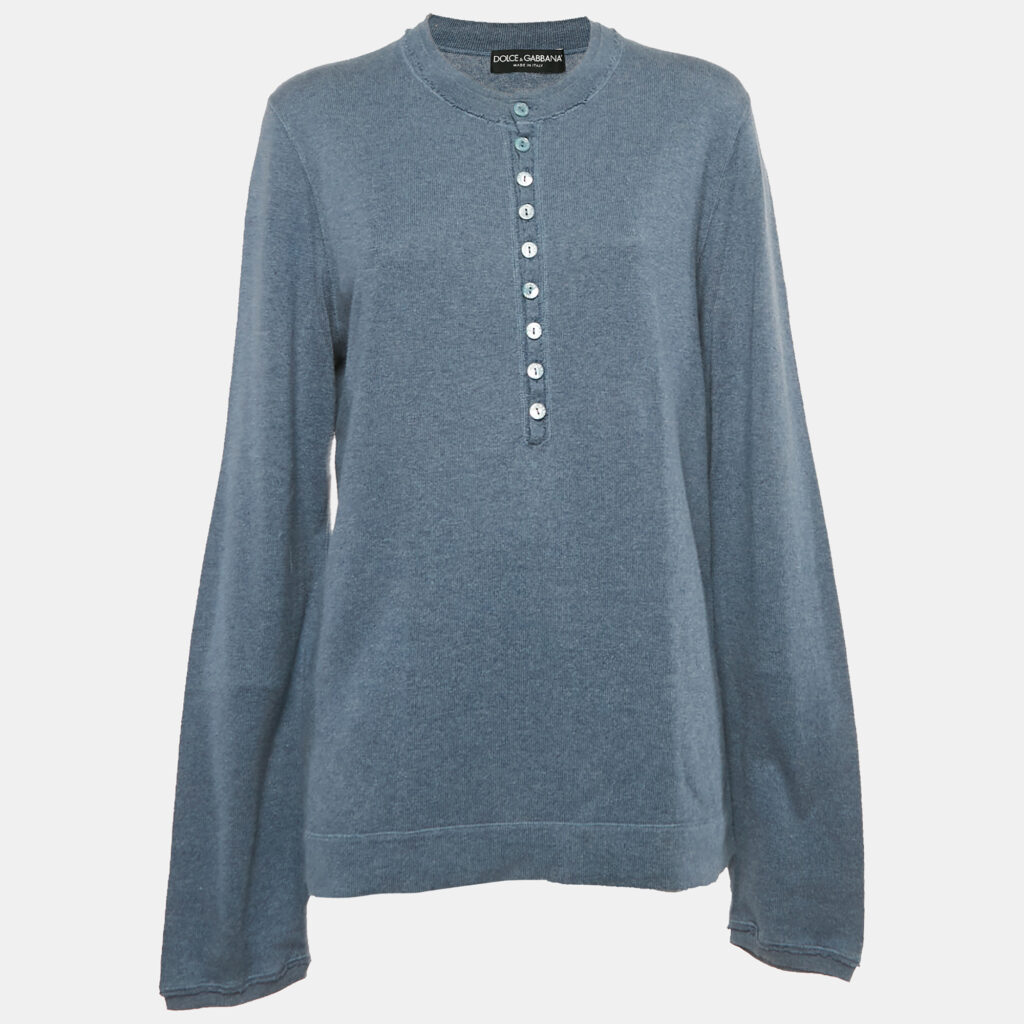 Dolce & Gabbana Blue Cotton Knit Crew Neck Long Sleeve Sweatshirt L Dolce & Gabbana Blue Cotton Knit Crew Neck Long Sleeve Sweatshirt L