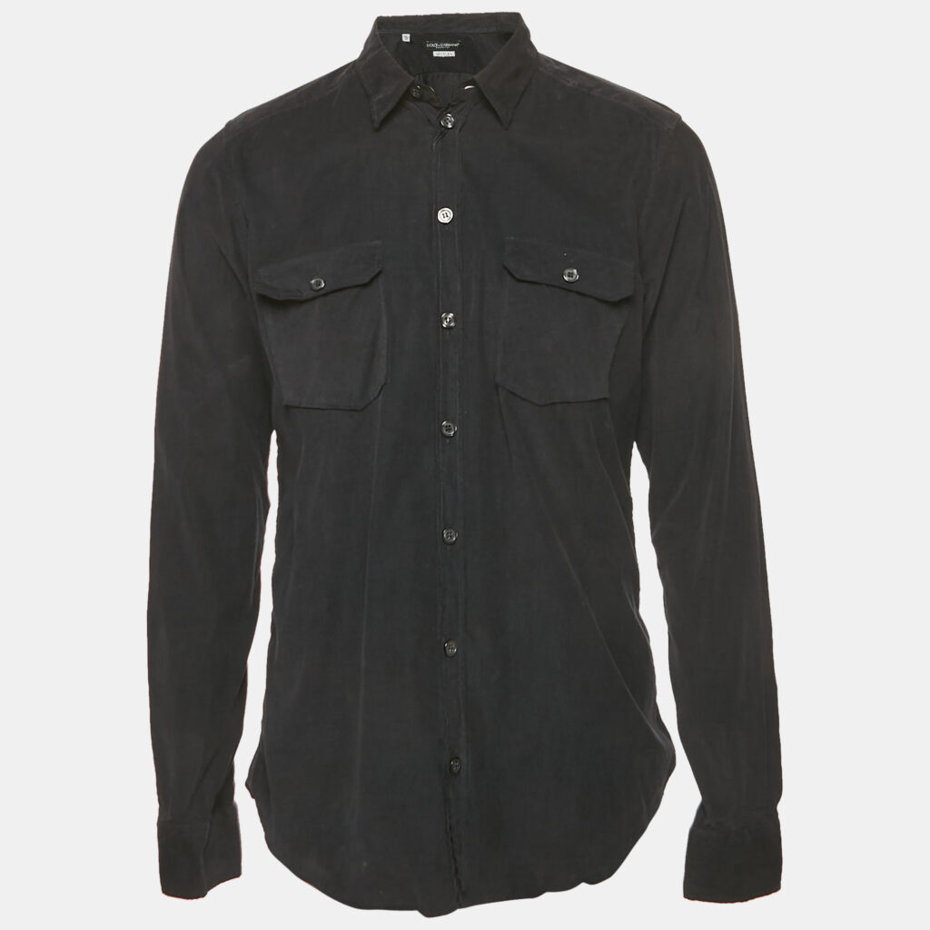 Dolce & Gabbana Black Corduroy Silica Shirt XL