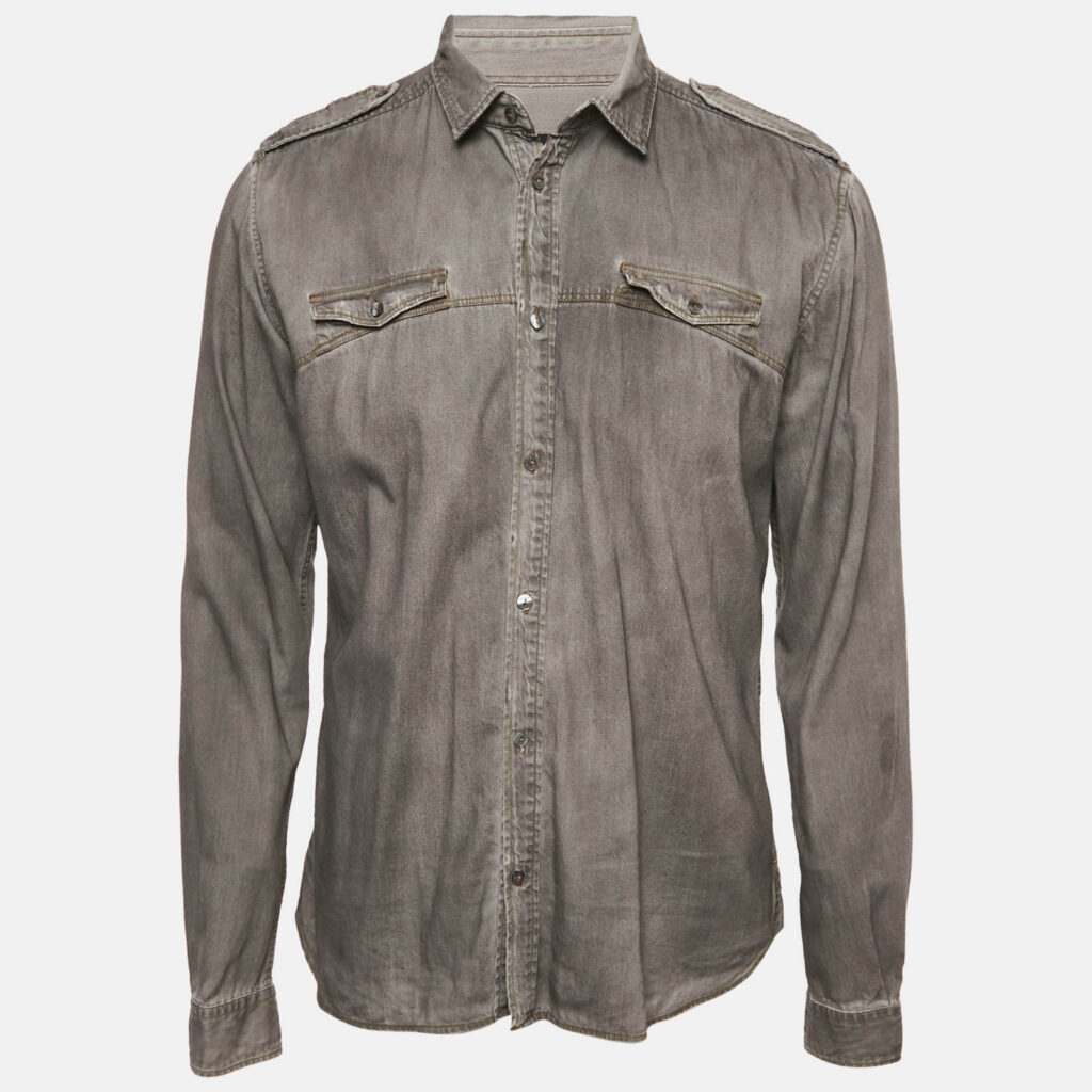 Dolce & Gabbana Grey Faded Denim Long Sleeve Shirt XL Dolce & Gabbana Grey Faded Denim Long Sleeve Shirt XL