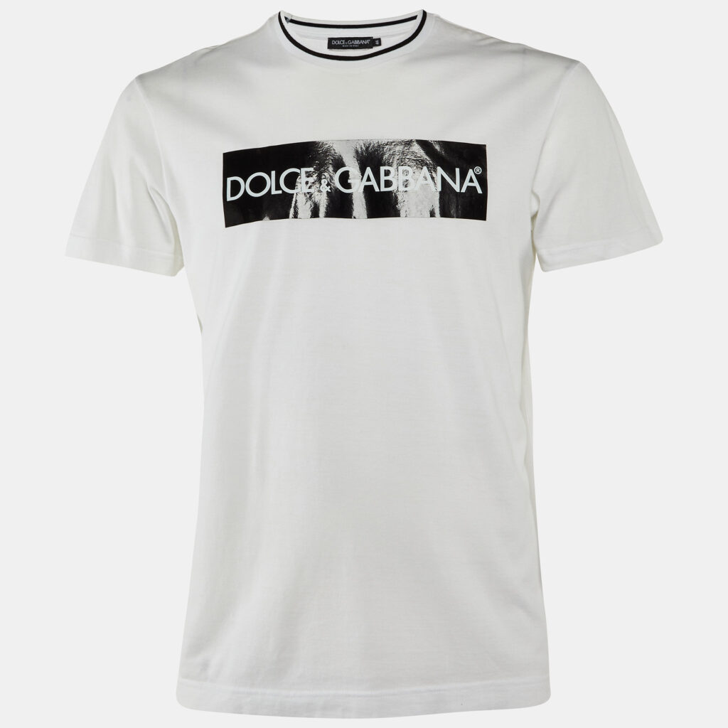 Dolce & Gabbana White/Black Logo Print Cotton Crew Neck T-Shirt S