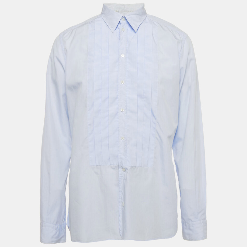 Dolce & Gabbana Blue Cotton Pleated Shirt XXL